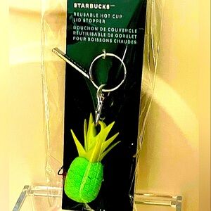 New Starbucks 2024 Pineapple Reusable Hot Cup Lid Stopper & Keychain